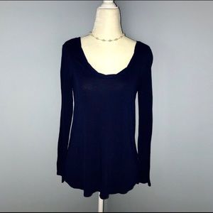 Sheer Panel Back Scoop Neck Long Sleeve Top